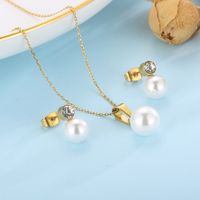 Mode Geometrisch Titan Stahl Inlay Künstliche Perlen Strasssteine Frau Ohrringe Halskette main image 1