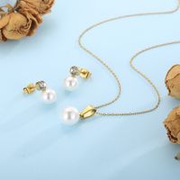 Mode Geometrisch Titan Stahl Inlay Künstliche Perlen Strasssteine Frau Ohrringe Halskette main image 3