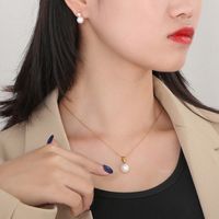 Mode Geometrisch Titan Stahl Inlay Künstliche Perlen Strasssteine Frau Ohrringe Halskette main image 5