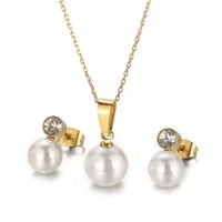 Mode Geometrisch Titan Stahl Inlay Künstliche Perlen Strasssteine Frau Ohrringe Halskette sku image 2