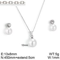 Fashion Geometric Titanium Steel Inlay Artificial Pearls Rhinestones Women's Earrings Necklace sku image 1