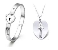 Fashion Key Lock Titanium Steel Inlay Zircon Bracelets Necklace 1 Set sku image 6