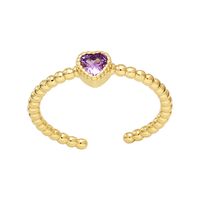 Fashion Heart Shape Copper Gold Plated Zircon Open Ring 1 Piece sku image 1