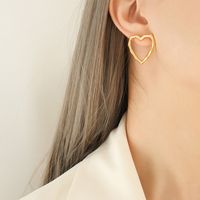 Simple Personality Titanium Steel 18k Gold Heart Earrings Wholesale sku image 2