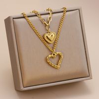 Retro Heart Shape Titanium Steel Plating Layered Necklaces 1 Piece main image 4