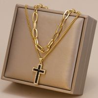 Fashion Cross Stainless Steel Plating Zircon Layered Necklaces 1 Piece main image 5