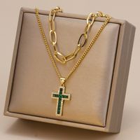 Fashion Cross Stainless Steel Plating Zircon Layered Necklaces 1 Piece main image 1
