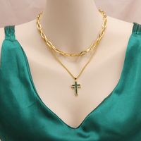 Fashion Cross Stainless Steel Plating Zircon Layered Necklaces 1 Piece main image 2