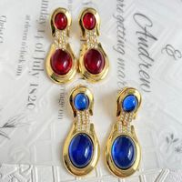 Retro Oval Alloy Plating Glass Zircon Women's Drop Earrings 1 Pair main image 4