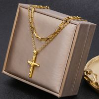 Fashion Cross Titanium Steel Plating Layered Necklaces 1 Piece main image 5