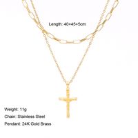 Fashion Cross Titanium Steel Plating Layered Necklaces 1 Piece main image 4