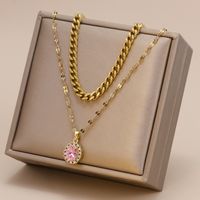 Fashion Water Droplets Stainless Steel Plating Zircon Layered Necklaces 1 Piece main image 4