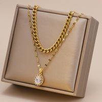 Fashion Water Droplets Stainless Steel Plating Zircon Layered Necklaces 1 Piece main image 5