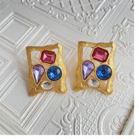 Vintage Style Geometric Alloy Gold Plated Glass Women's Ear Studs 1 Pair sku image 1