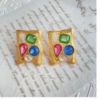 Vintage Style Geometric Alloy Gold Plated Glass Women's Ear Studs 1 Pair sku image 2