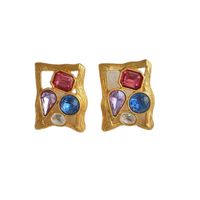 Vintage Style Geometric Alloy Gold Plated Glass Women's Ear Studs 1 Pair main image 6