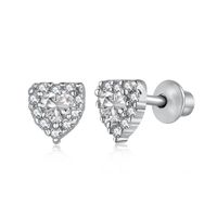Sweet Heart Shape Sterling Silver Inlaid Zircon Ear Studs 1 Pair sku image 1