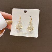 Fashion Heart Shape Flower Copper Inlay Artificial Pearls Zircon Drop Earrings 1 Pair main image 6