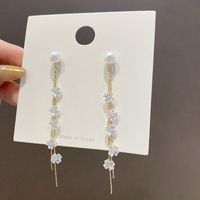Fashion Heart Shape Flower Copper Inlay Artificial Pearls Zircon Drop Earrings 1 Pair sku image 8