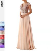 Women's A-line Skirt Fashion V Neck Sequins Patchwork Short Sleeve Solid Color Maxi Long Dress Daily main image 1