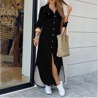 Femmes Jupe Trapèze Mode Refuser Bouton Manche Longue Couleur Unie Maxi Longue Robe Du Quotidien main image 3