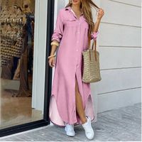 Women's A-line Skirt Fashion Turndown Button Long Sleeve Solid Color Maxi Long Dress Daily main image 5