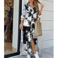 Women's A-line Skirt Fashion Turndown Button Long Sleeve Solid Color Maxi Long Dress Daily main image 2