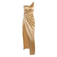 Fashion Solid Color Oblique Shoulder Sleeveless Thigh Slit Polyester Dresses Maxi Long Dress Sheath Dress main image 2