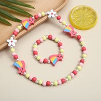 Cute Cartoon Character Flower Arylic Stoving Varnish Girl's Bracelets Necklace 1 Set main image 4