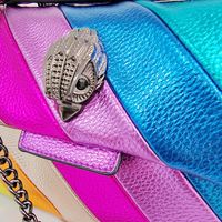 Women's Medium All Seasons Pu Leather Splicing Stripe Fashion Square Magnetic Buckle Shoulder Bag main image 4