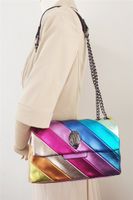 Women's Medium All Seasons Pu Leather Splicing Stripe Fashion Square Magnetic Buckle Shoulder Bag main image 5