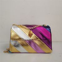 Women's Medium All Seasons Pu Leather Splicing Stripe Fashion Square Magnetic Buckle Shoulder Bag main image 6
