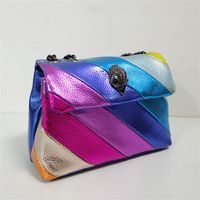 Women's Small Pu Leather Splicing Stripe Fashion Square Flip Cover Crossbody Bag main image 3