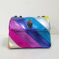 Women's Small Pu Leather Splicing Stripe Fashion Square Flip Cover Crossbody Bag sku image 1