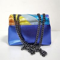 Women's Small Pu Leather Splicing Stripe Fashion Square Flip Cover Crossbody Bag main image 2