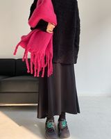 Women's Fashion Solid Color Polyester Tassel Winter Scarves sku image 3