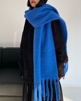 Women's Fashion Solid Color Polyester Tassel Winter Scarves sku image 4