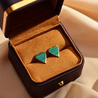 1 Pair Elegant Stripe Heart Shape Stainless Steel Plating Inlay Malachite Shell Gold Plated Ear Studs main image 3