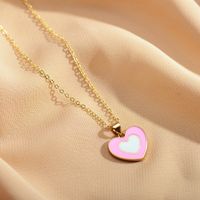 Cute Simple Style Heart Shape Copper Enamel Plating Pendant Necklace main image 5