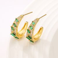 Fashion C Shape Copper Gold Plated Zircon Ear Studs 1 Pair main image 1