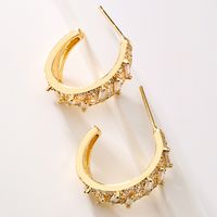Fashion C Shape Copper Gold Plated Zircon Ear Studs 1 Pair main image 4