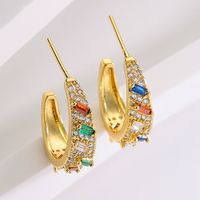 Fashion C Shape Copper Gold Plated Zircon Ear Studs 1 Pair main image 3