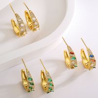 Fashion C Shape Copper Gold Plated Zircon Ear Studs 1 Pair main image 2