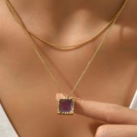 Elegant Square Stainless Steel Inlay Zircon Layered Necklaces 1 Piece main image 1