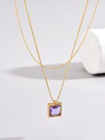Elegant Square Stainless Steel Inlay Zircon Layered Necklaces 1 Piece main image 4