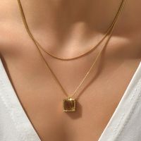 Elegant Square Stainless Steel Inlay Zircon Layered Necklaces 1 Piece main image 3