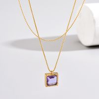 Elegant Square Stainless Steel Inlay Zircon Layered Necklaces 1 Piece sku image 1