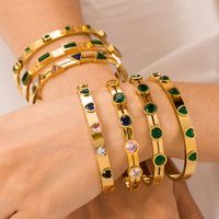 Fashion Round Stainless Steel Gold Plated Zircon Gold Plated Bangle main image 1