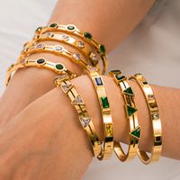 Fashion Round Stainless Steel Gold Plated Zircon Gold Plated Bangle main image 3