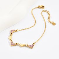 Simple Style Heart Shape Stainless Steel Inlay Zircon Women's Anklet 1 Piece main image 3